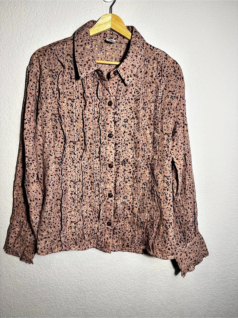 Ivy Jane Blouse Womens M Mauve Floral Pintuck Ruffle Boho Prairie cottagecore